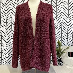 Knox Rose Super Soft Fluffy Maroon Long Sleeve Cardigan, Size XS